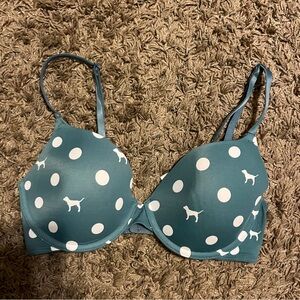 Teal Polka Dot Bra with Dog Print bra size 32D